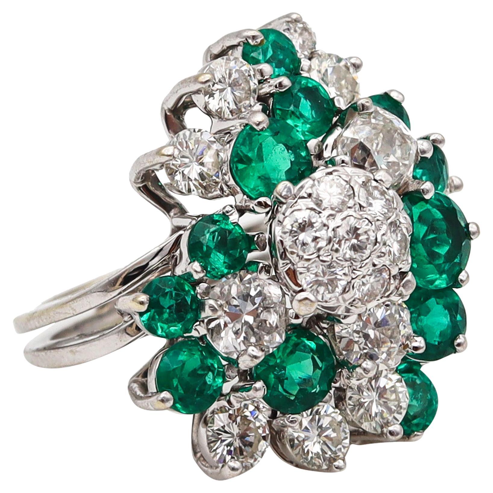 SILVER GREEN FLOWER RING WITH 925 HALLMARK