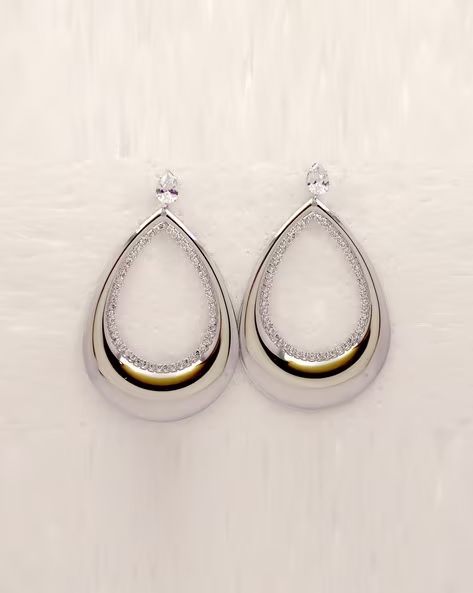 Silver-Plated Teardrop-Design Drop Earrings