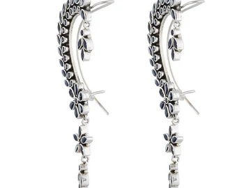 925 Sterling Silver cuff Earrings - Green Color Stone Earrings