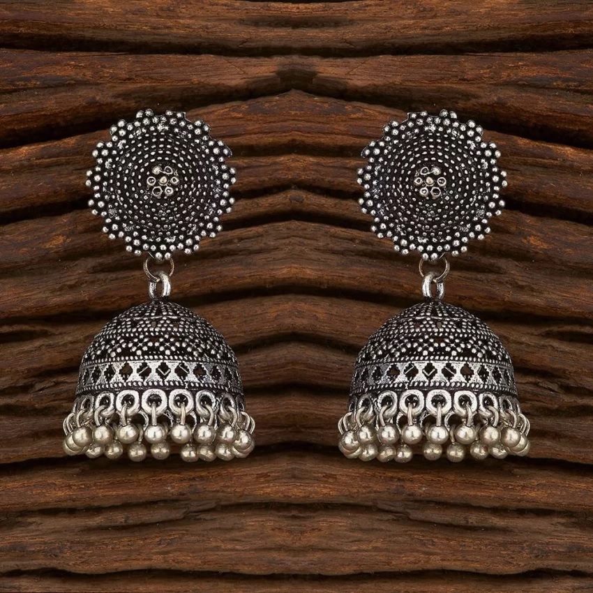Silver Oxidised Alloy Jhumka Earrings for Girls and Women Alloy Jhumki