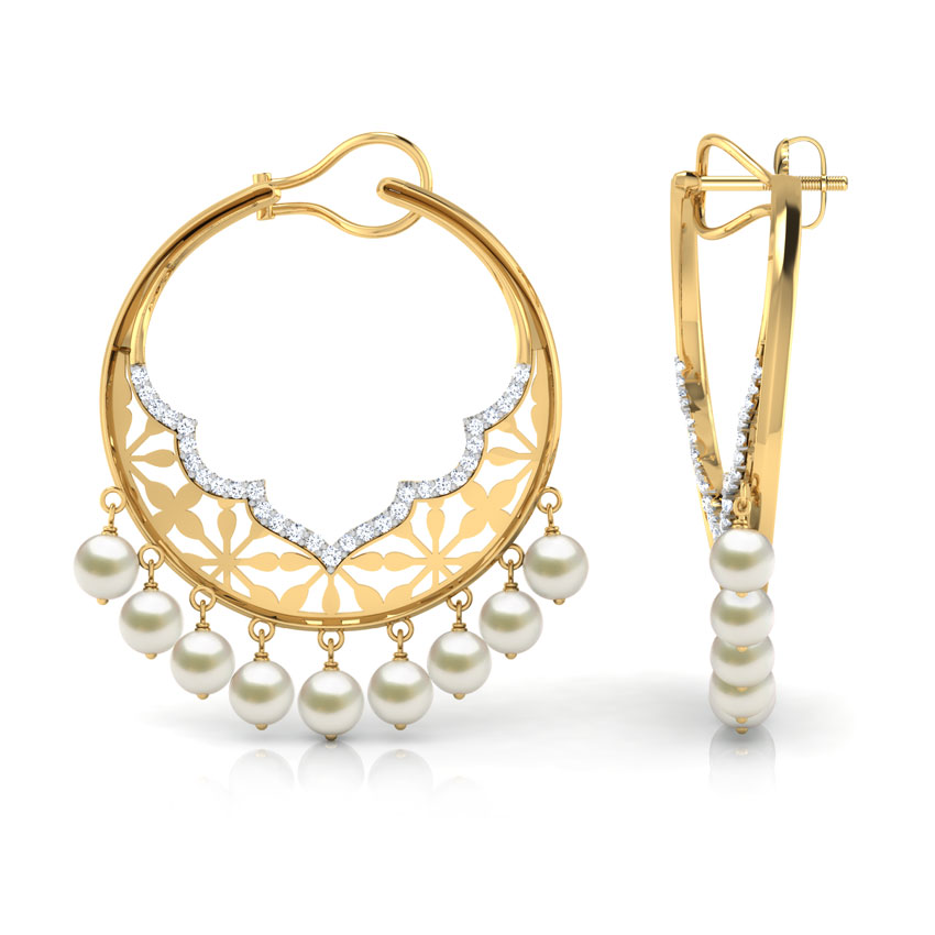 Silver Bini Wavy Pearl Chand Bali Earrings with Gold Polished