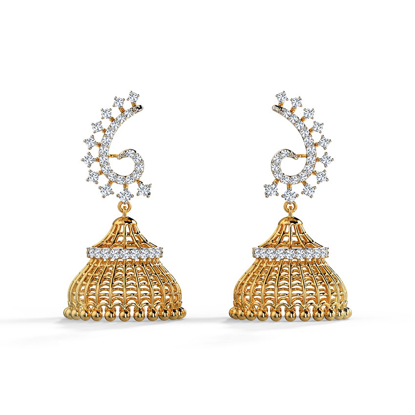 Scroll and Bead Gold Polished Silver Jhumkas