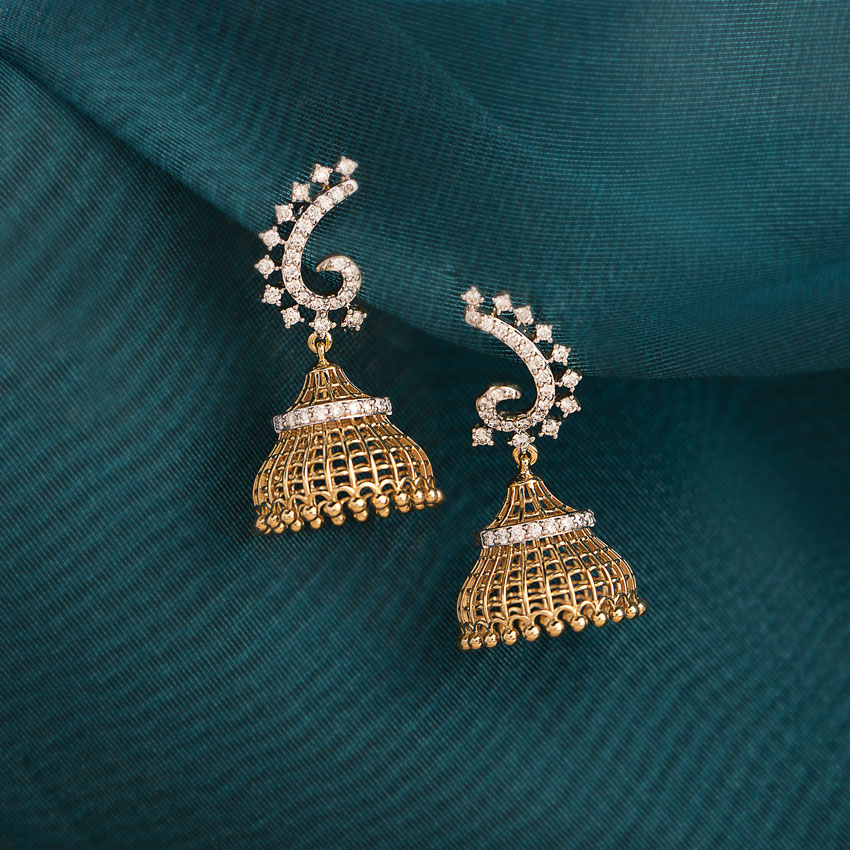 Scroll and Bead Gold Polished Silver Jhumkas