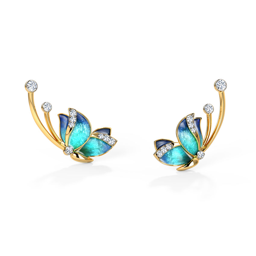 Flitter Blue Butterfly Gold Polished Silver Ear Cuffs