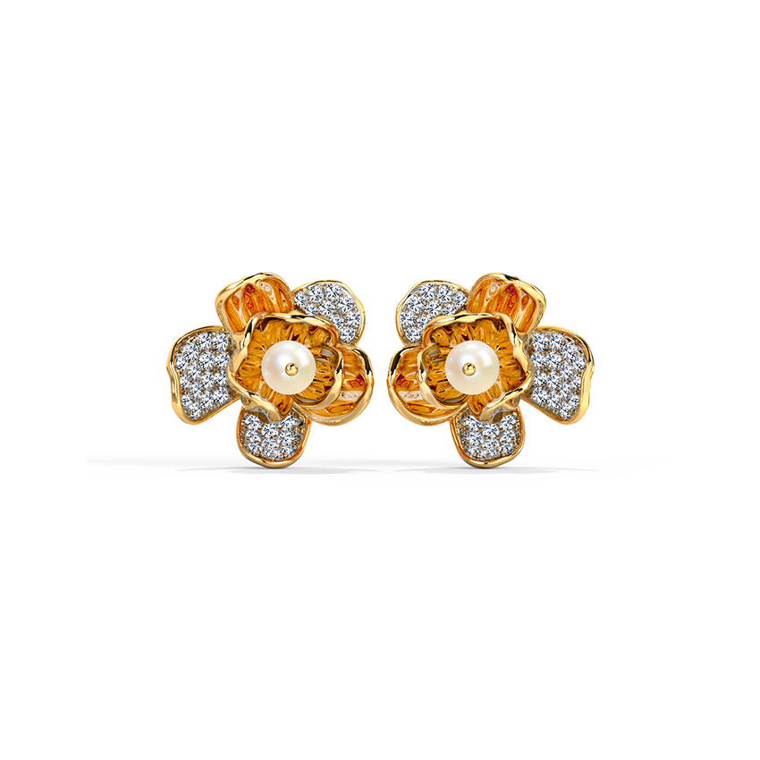 Mawlik Pearl Stud Earrings with Gold Polished
