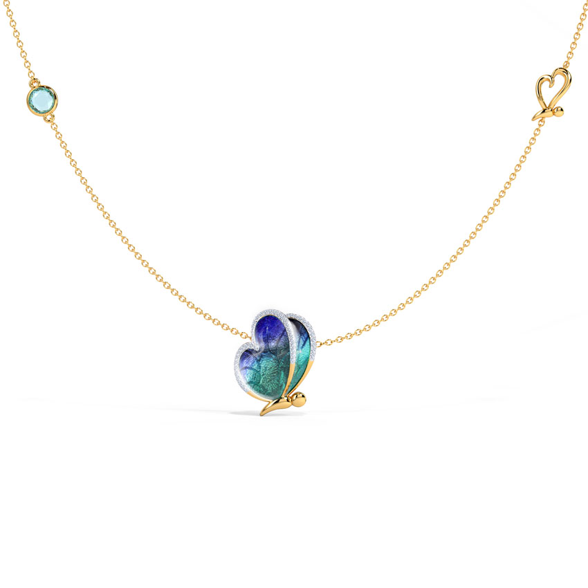 Flap Blue Butterfly Gold Polished Silver Necklace
