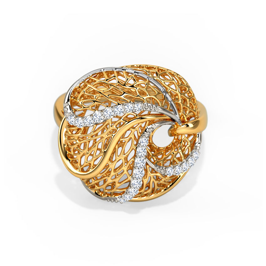 Alocasia Root Gold Polished Silver Ring