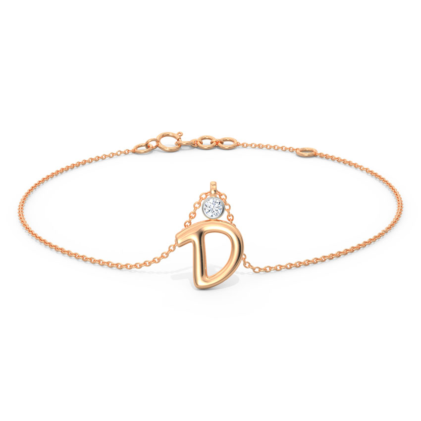 Alphabet D Charm Gold Polished Silver Bracelet