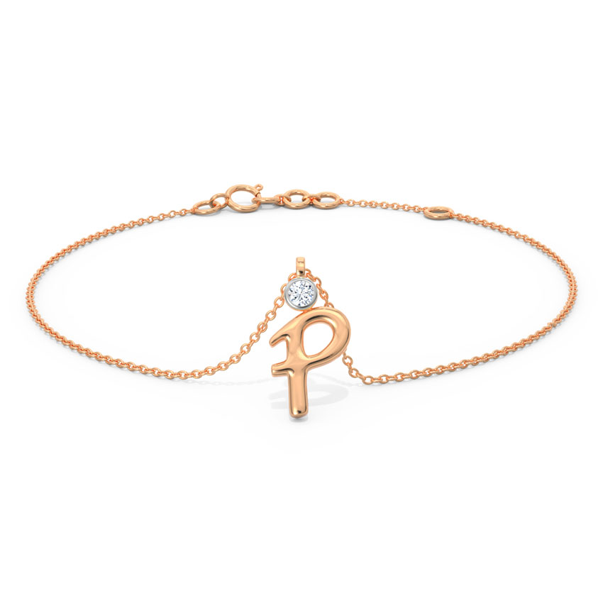 Alphabet P Charm Gold Polished Silver Bracelet