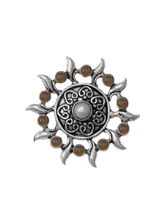 SUN STONE SILVER RING 925 HALLMARK