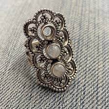 SILVER THREE STONE RING WITH 925 HALLMARK