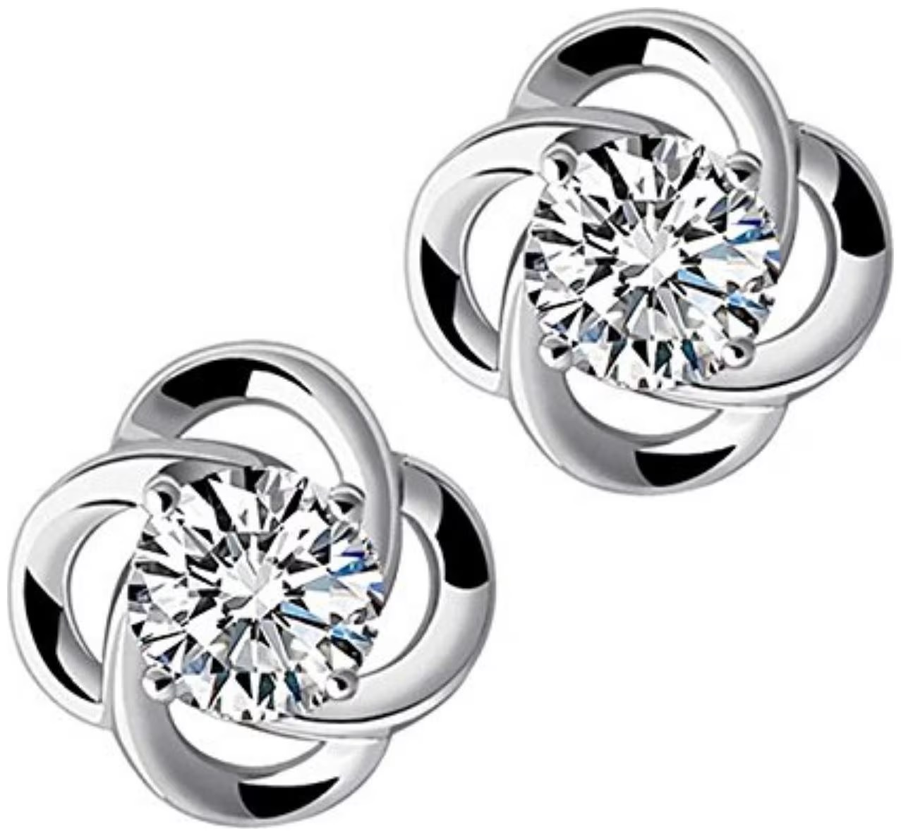 Solitaire CZ Sterling Silver Stud Earrings For Women & Girls