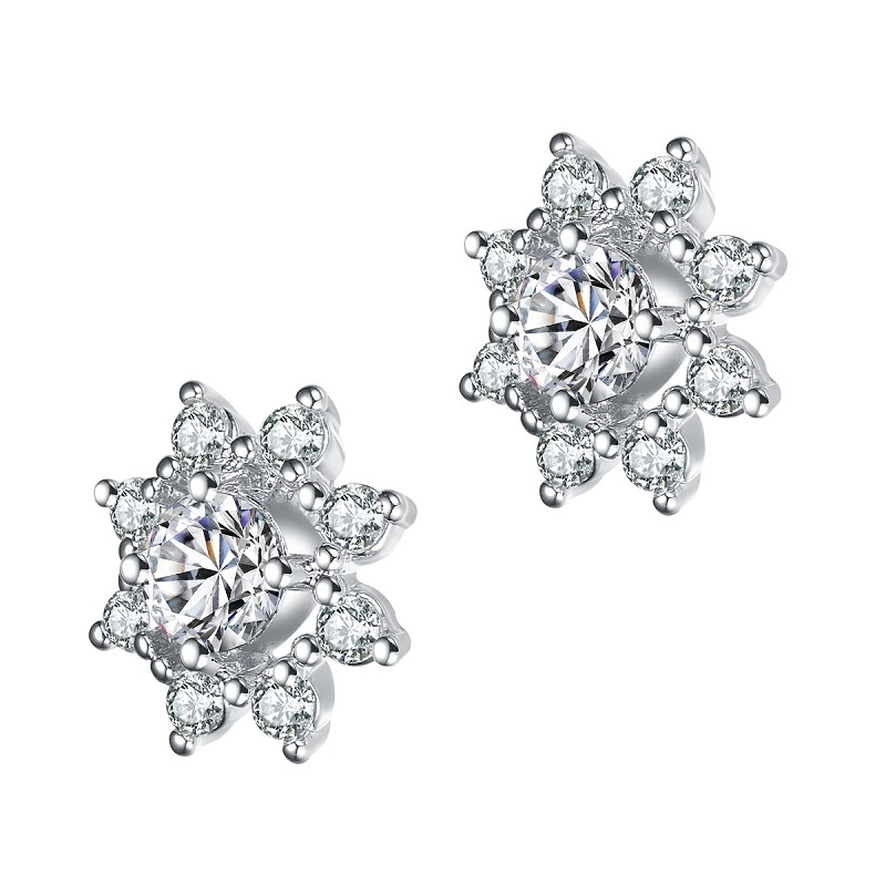925 Sterling Silver Cubic Zirconia Halo Stud Earrings