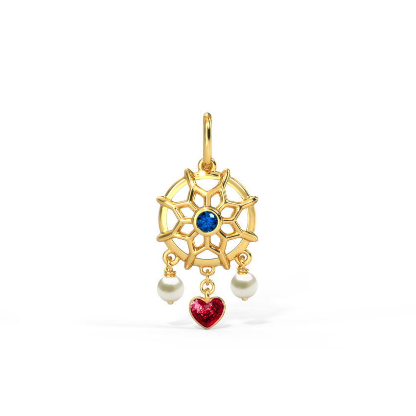 Silver Dreamcatcher Good Luck Gemstone Charm with Gold Polished